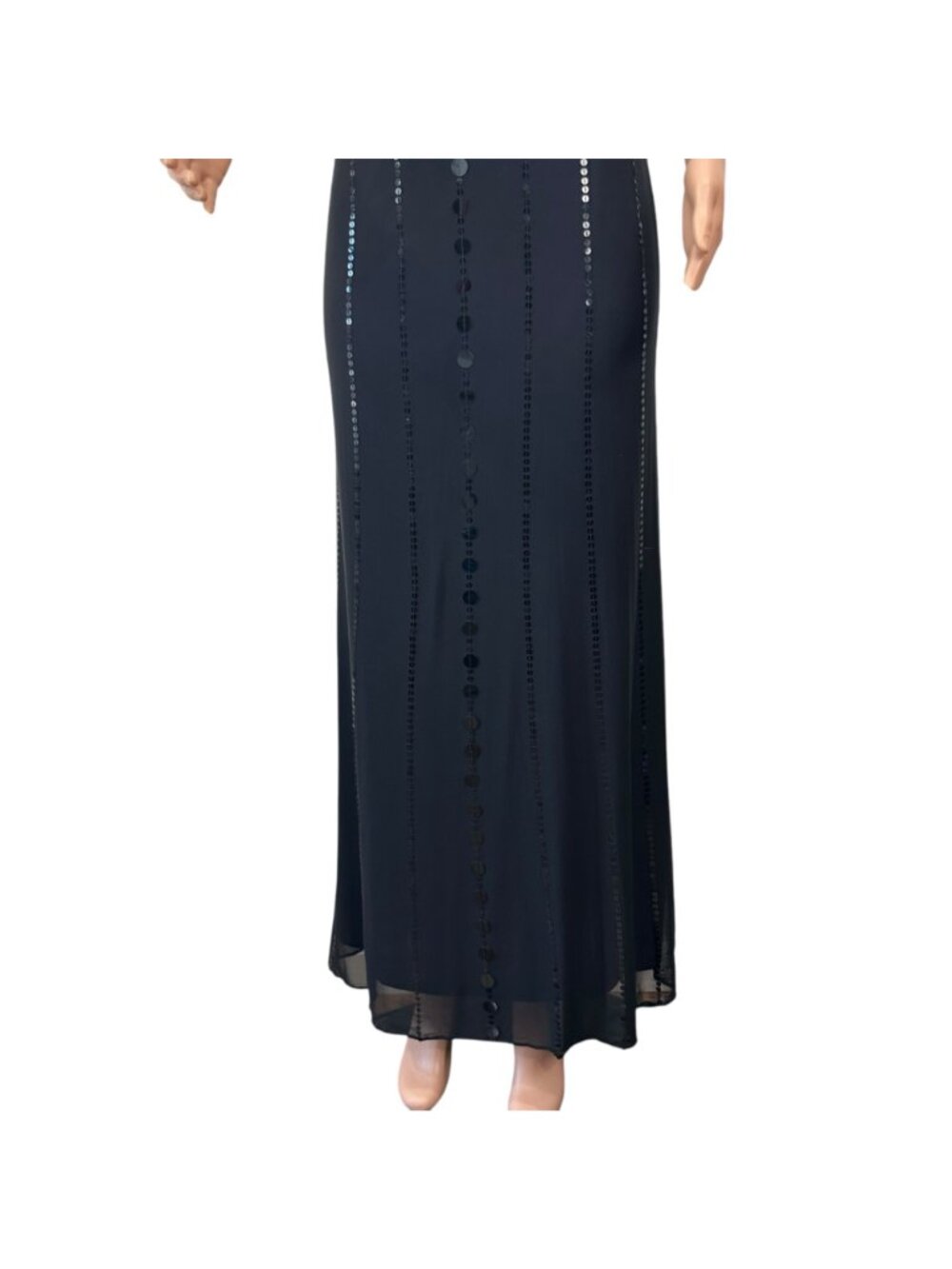 RIMINI By Shaw Vintage Black Sequined Spaghetti Strap Maxi Dress 6 Purple Lined - Picture 8 of 14